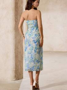 GENKIRA New Summer Elegant Sleeveless Dress, Overlay Floral Embroidery Bodycon Slim Waist Fitted Tea Length Dress For Women All Over Print For Spring Fall - Multicolor - View 2