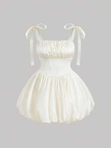 SHEIN MOD Plus Size Apricot Color Cute Bowknot Waist Floral Midi Dress,Birthday Dresses For Women.  Women Short Dresses Summer.Graduation Dress - Apricot - View 1