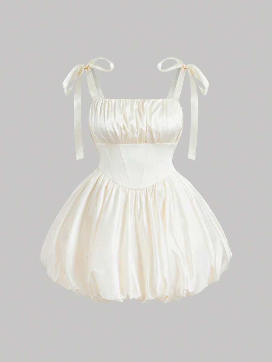 SHEIN MOD Plus Size Apricot Color Cute Bowknot Waist Floral Midi Dress,Birthday Dresses For Women.  Women Short Dresses Summer.Graduation Dress - Apricot - View 1