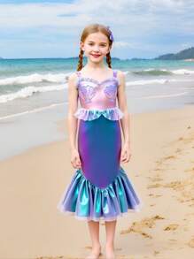 Mermaid Young Girl Swimsuit For Girls - Suspender Mermaid Tail, Princess Dress Design