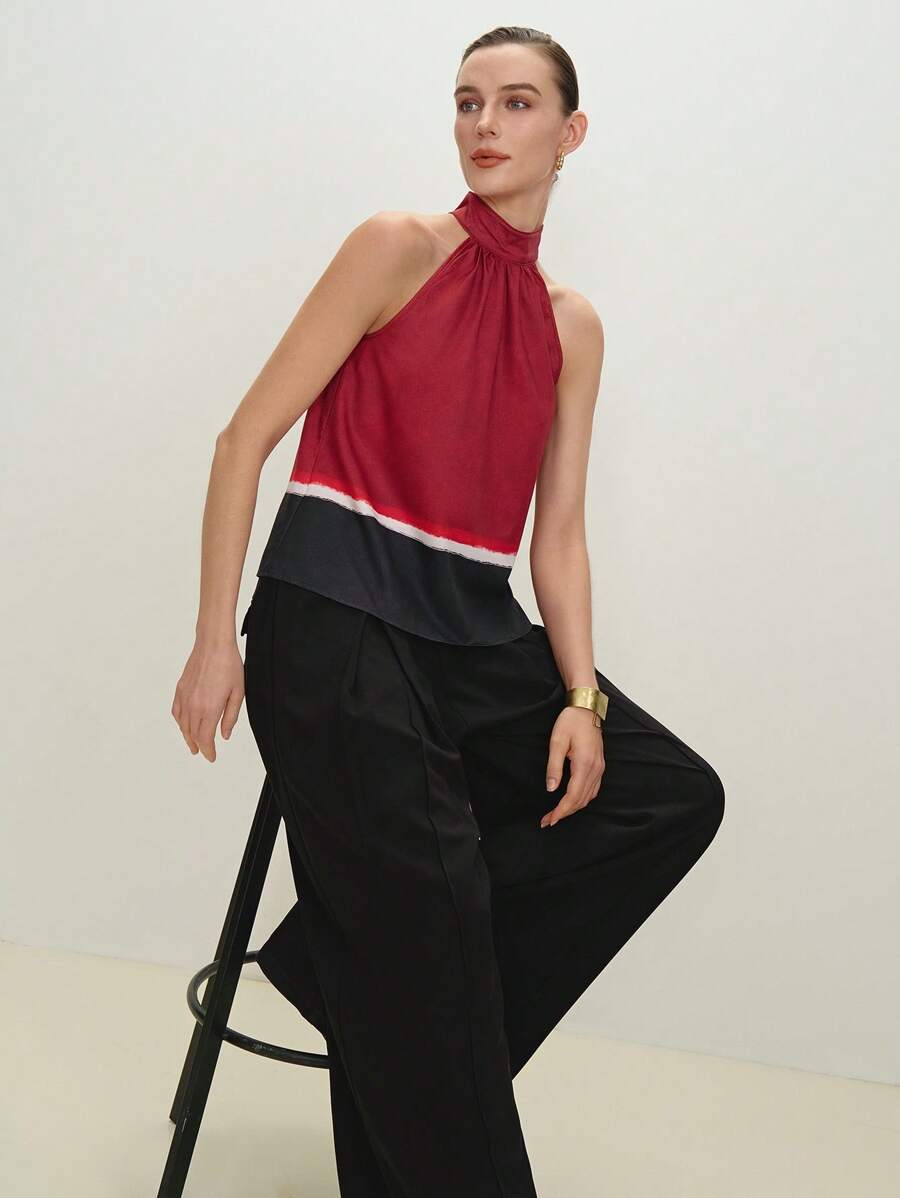 BizChic 2025 Summer New Arrival Contrast Color Halter Design Women Vest, Business Casual Elegant Suitable For Daily Commute, Beach Vacation, Wedding Guest, Country Music Festival, Brunch, Airport Outfit, 174S Vintage Stockholm Style, American Independence Day