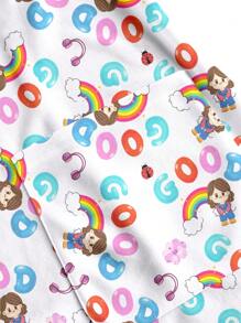 PopScrub Rainbow & Girl Pattern Short Sleeve V-Neck Casual Scrub Top, Nursing Scrub Uniform - Multicolor - View 5