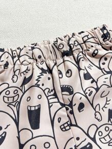 Conjunto de parte superior sin mangas y pantalones con estampado de graffiti y dibujos animados para bebé