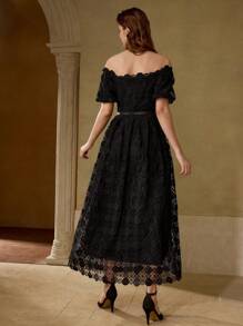 MOTF PREMIUM VESTIDO CON CINTURÓN DE ENCAJE - Negro - Ver 4