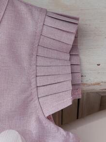 SHEIN Conjunto de monos elegantes y de moda para niñas, incluye top de tirantes sin mangas con detalles fruncidos y pantalones cortos de pierna ancha, mameluco elegante para niñas - Rosa vieja - Ver 4