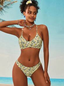 Swim Mod Bikini Set, Strapless Swimwear With Triangle Bottoms, Fashionable For Summer - Multicolor - View 4