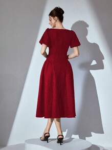 Poshira High-End Vintage Simple French Design Party Dress, Prom Dress - Burgundy - View 2