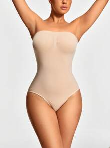 SHEIN Shape Women's Solid Color Pleated Bandeau Shapewear Bodysuit