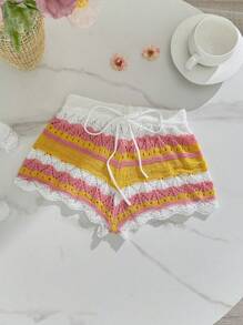 Sweetina Women Country Concert Striped Waist-Tie Beach Shorts - Multicolor - View 3