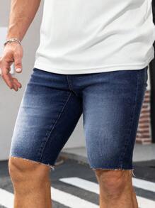 Manfinity Homme 男士夏季休闲洗水修身牛仔短裤 - 藍色 - 查看 5
