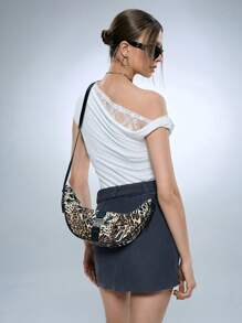 SHECARRY Bolso de hombro y bandolera de estilo callejero de moda de mujer con decoración de hebilla metálica y estampado de leopardo personalizado, estilo Y2K - Multicolor - Ver 7