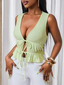 BamGleam حماالة نسائية بلون أحادي وملمس منسوج مع أشرطة - أصفر - مشاهدة 5