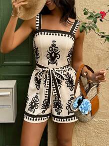 Selianne 女士时尚度假风印花连体裤，夏季 - 彩色 - 查看 3