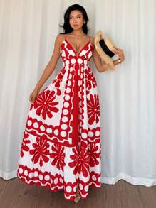 Chiquease Vestito elegante a scollatura profonda a V con stampa floreale per donna