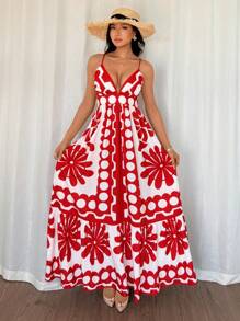 Chiquease Vestito elegante a scollatura profonda a V con stampa floreale per donna