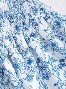 Sweetra Spring/Summer Ditsy Floral Elastic Waist Short Dress For Women