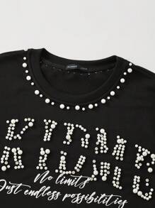 ROMWE MEN Men's Street Life Loose Fit Short Sleeve T-Shirt With Sparkling Rhinestone And Pearl Decor - Black - View 5