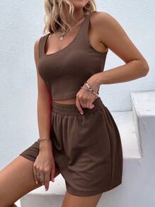 SHEIN PETITE Women Two Pieces Outfits For Daily Wear - Brown - View 4