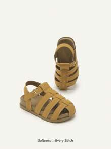 Cozy Pixies Toddler Boys' Cute Hook-And-Loop Brown Casual All-Match Fashion Versatile Soft Bottom Peep Toe Sandals, Summer - Brown - View 2