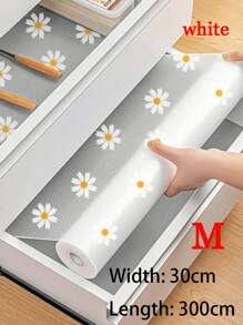 SHEIN 1 rollo de estante de cocina con diseño de margaritas, revestimiento para gabinetes no adhesivo y antideslizante, para cajones, refrigeradores, alacenas, resistente al agua y fácil de colocar.