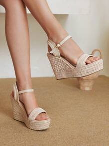 Styleloop Women's Summer Casual Platform Wedge Sandals - Beige - View 1