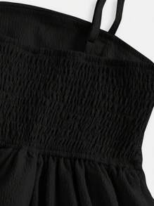 Tween Girl Woven Solid Color Bubble Pleated Double Layer Casual French Cami Dress ,Vacation