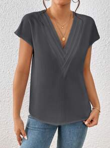 SHEIN Privé Camisa de manga corta, unicolor simple, de moda para el verano - Gris - Ver 5