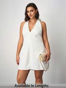 SHEIN Tall CURVE Tuta intera monocolore con scollo a canottiera e schiena scoperta, stile casual e comodo per l'estate, taglie comode