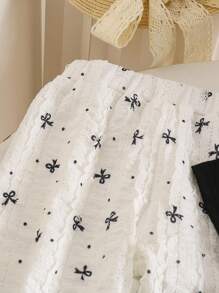 SHEIN 2pcs/Set Young Girl Bow Decor Short Sleeve T-Shirt And Pants, Casual Outfit - Multicolor - View 7