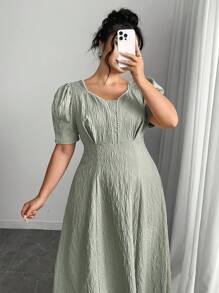 Modelyn PPlus Size Earl Decor Elegant Women's Dress - Green - View 6