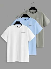Manfinity VCAY 3pcs Pack Knitted Casual Short Sleeve T-Shirt Package, Summer