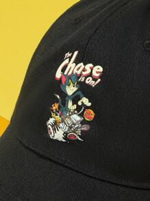 TOM & JERRY X SHEIN Casual Cartoon Cat Print Black Baseball Cap - Black - View 3