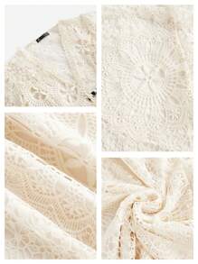 Anewsta 纯色优雅度假V领牛奶丝镂空碎花喇叭袖A字腰聚拢女夏装春装婚礼嘉宾白色节日度假 - 杏色 - 查看 6