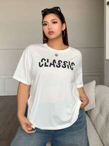 Dazy Plus Maglietta bianca estiva oversize da donna con stampa a lettere di colore unito