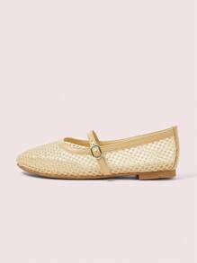 CUCCOO DOLLMOD Damen Ballerinas mit Kristalldekor, beiges Mesh-Material, modischer, komfortabler und atmungsaktiver Lässig Loafers - Gold - Übersicht 3