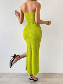 Rafferiza 紧身抹胸扭纹性感派对纹理连衣裙超长女装 - 綠色 - 查看 2
