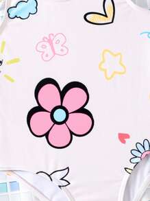 Emery Rose Kids Emery Rose Kids Young Girl Floral Print Tankini One-Piece Swimsuit - Apricot - View 3