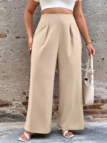 SHEIN Tall Pantalones casuales, versátiles y elegantes de talle alto y unicolor para mujer de talla grande, con silueta estilizada para oficina