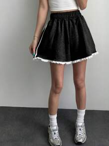 DAZY Quần short ren rộng rãi cho nữ - màu đen - Xem 2