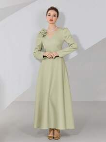 Modelyn Vestido de mujer elegante de unicolor con decoración floral 3D