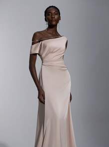 Elitara Elegant, Romantic, Sexy, Minimalist Khaki Satin Stretchy Spaghetti Strap Backless, Bodycon Dress, Fashion, Influencer, Holiday, Party, Birthday, Wedding, Bridesmaid