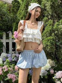 SHEIN EZwear Women's Polka Dot Print Elastic Waist Loose Fashion Bloomer Shorts - Blue - View 6