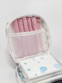 Mari Primo studio Bolsa de almacenamiento de toallas sanitarias y estuche de cosméticos con estampado floral diminuto púrpura para chicas adolescentes, ideal para verano