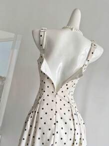 Chiquease 女士圆点印花褶皱方领无袖休闲中长连衣裙 - 彩色 - 查看 4