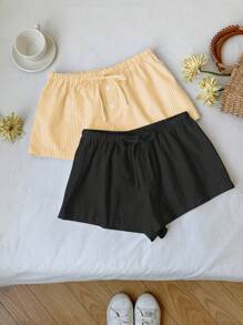 Comfortcana 2 chiếc quần short sọc vải lanh cho nữ - Màu vàng - Xem 5