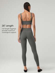 GLOWMODE 28" FeatherFit™ Spiral Split Line Contrast Color Pants Leggings Low Impact Yoga Pilates Studio Daily Casual Wear - Dark Grey - View 2