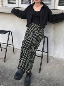 FRIFUL 女士直筒长款提花半身裙，休闲夏季服饰 - 黑色 - 查看 4