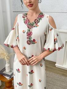 Yasmyna Women's Elegant Floral Embroidery Off-Shoulder Ruffle Hem Dress, Summer Women Summer Dresses Women Maxi Dresses