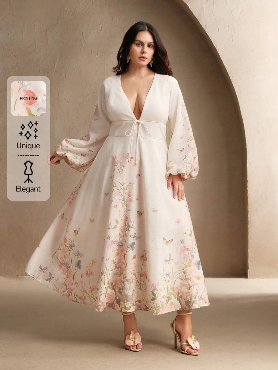 Anewsta Vestido largo elegante y vintage con estampado floral francés y cuello en V, atuendo para el festival de primavera