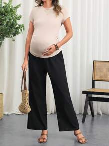 SHEIN Maternity Short Sleeve Tee & Wide Leg Pants Two Pieces Suits